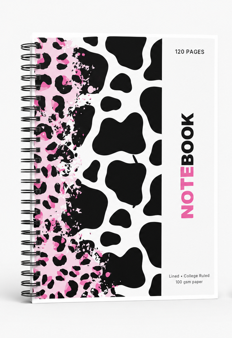Pink Leopard & Cow Print Spiral bound Notebook | 8.5x11 Size