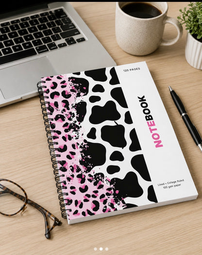 Pink Leopard & Cow Print Spiral bound Notebook | 8.5x11 Size